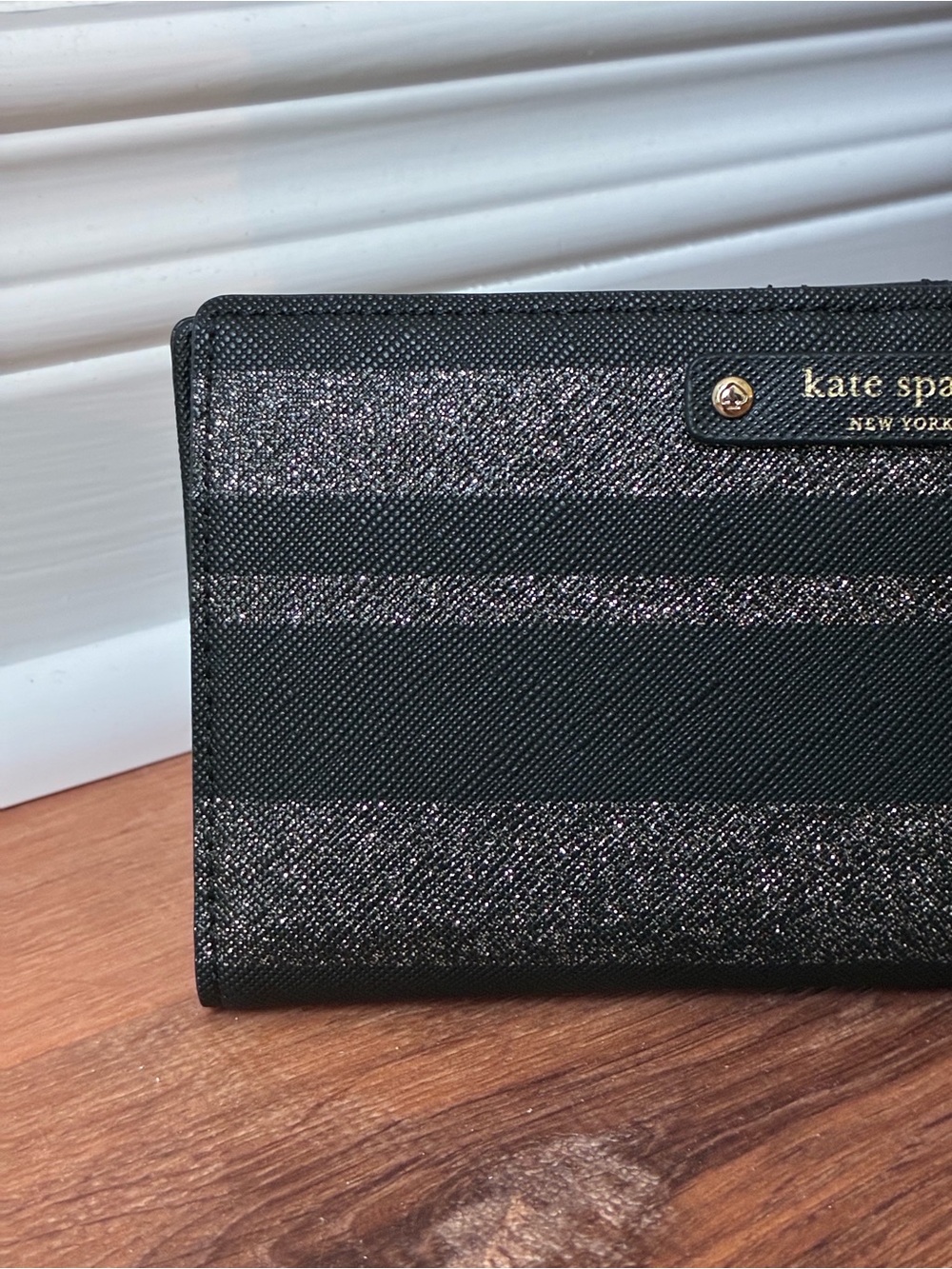Kate Spade Black And Silver Glitter Stripe Wallet - Picture 2 of 14